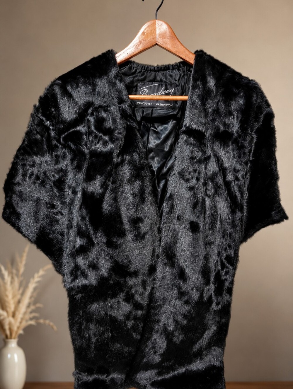 Vintage 50's Black Rabbit Fur Stole Capelet Broadway Furs Vancouver Washington